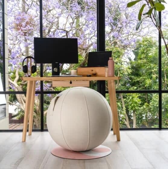 exercise ball at a standing desk