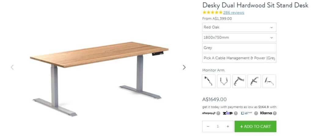 desky dual standing desk customisation options